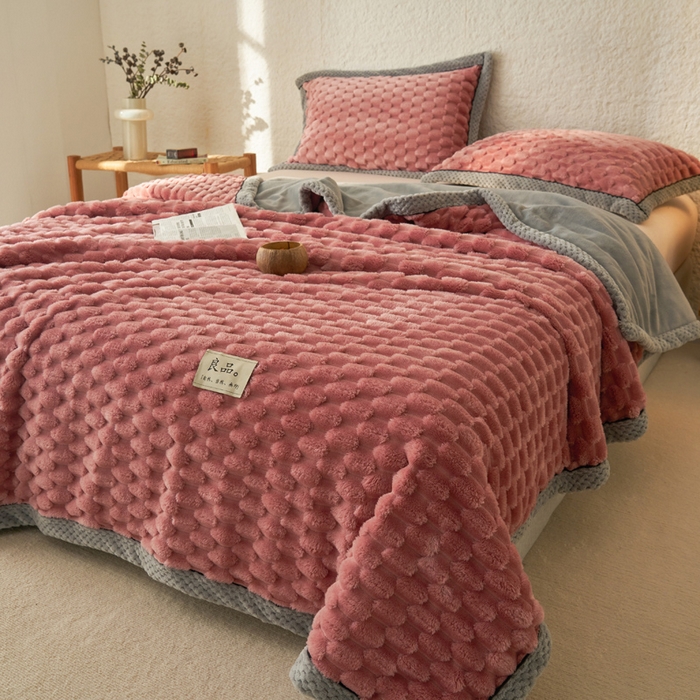 91家纺网 家纺一手货源 找家纺 早晨家纺 2025新款金贵款-提花双层毛毯【拉链款】 金贵-豆沙