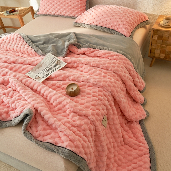 91家纺网 家纺一手货源 找家纺 早晨家纺 2025新款金贵款-提花双层毛毯【拉链款】 金贵-玉粉