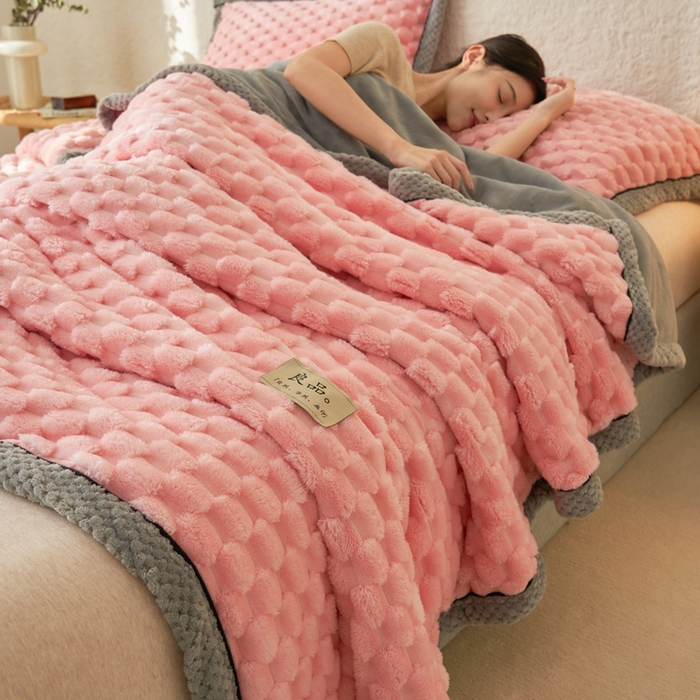 91家纺网 家纺一手货源 找家纺 早晨家纺 2025新款金贵款-提花双层毛毯【拉链款】 金贵-玉粉