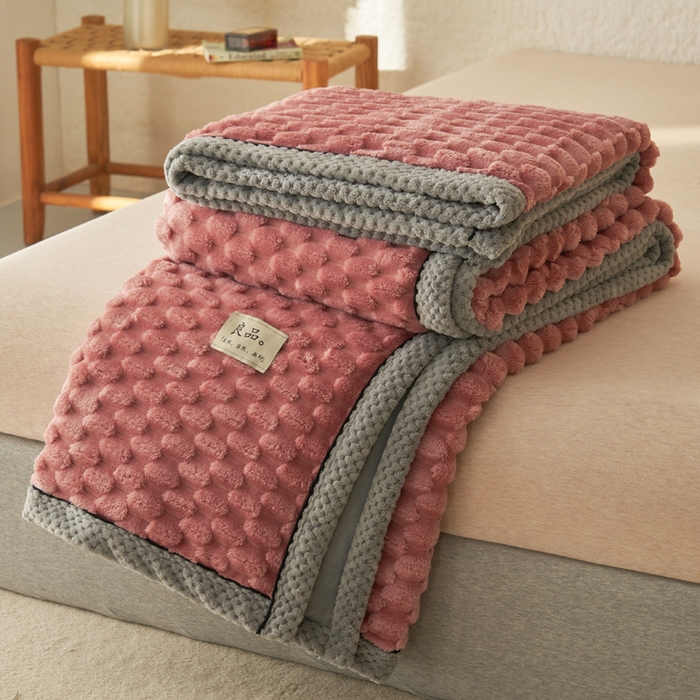 91家纺网 家纺一手货源 找家纺 早晨家纺 2025新款金贵款-提花双层毛毯【拉链款】 金贵-豆沙