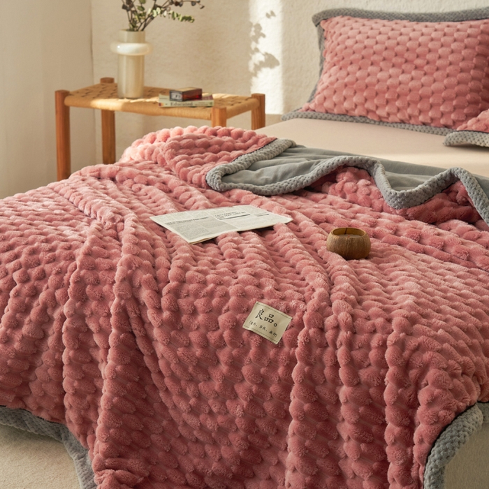 91家纺网 家纺一手货源 找家纺 早晨家纺 2025新款金贵款-提花双层毛毯【拉链款】 金贵-豆沙