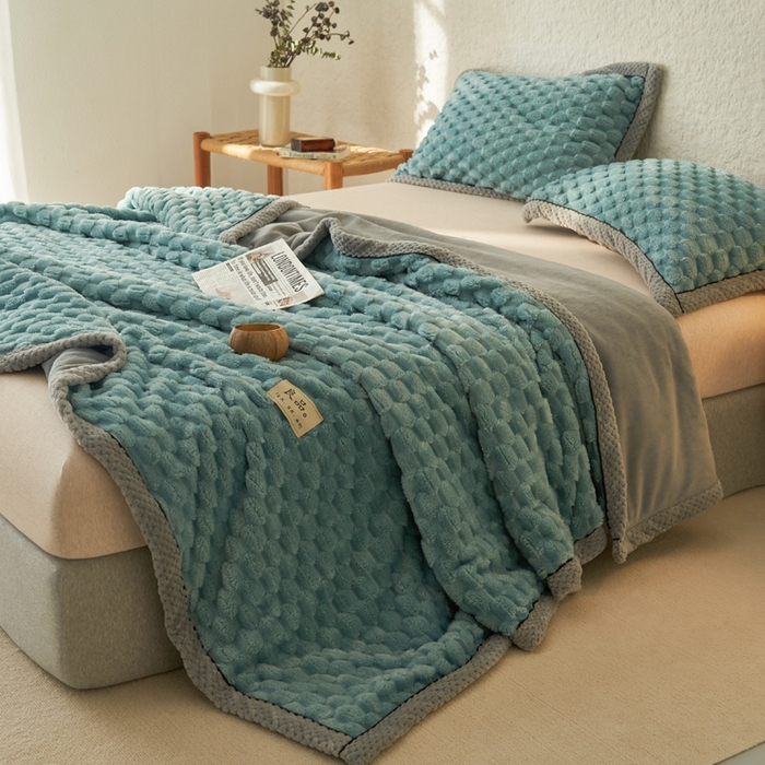 91家纺网 家纺一手货源 找家纺 早晨家纺 2025新款金贵款-提花双层毛毯【拉链款】 金贵-宾利蓝