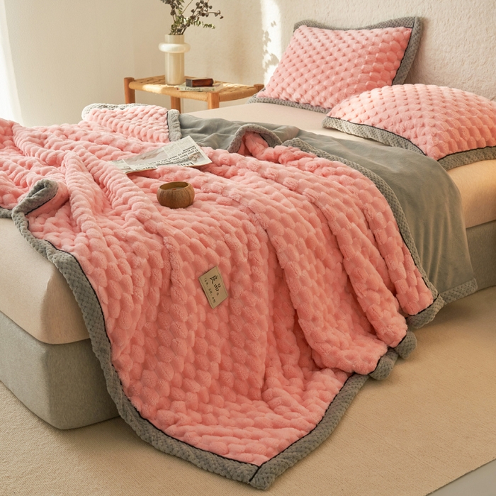 91家纺网 家纺一手货源 找家纺 早晨家纺 2025新款金贵款-提花双层毛毯【拉链款】 金贵-玉粉