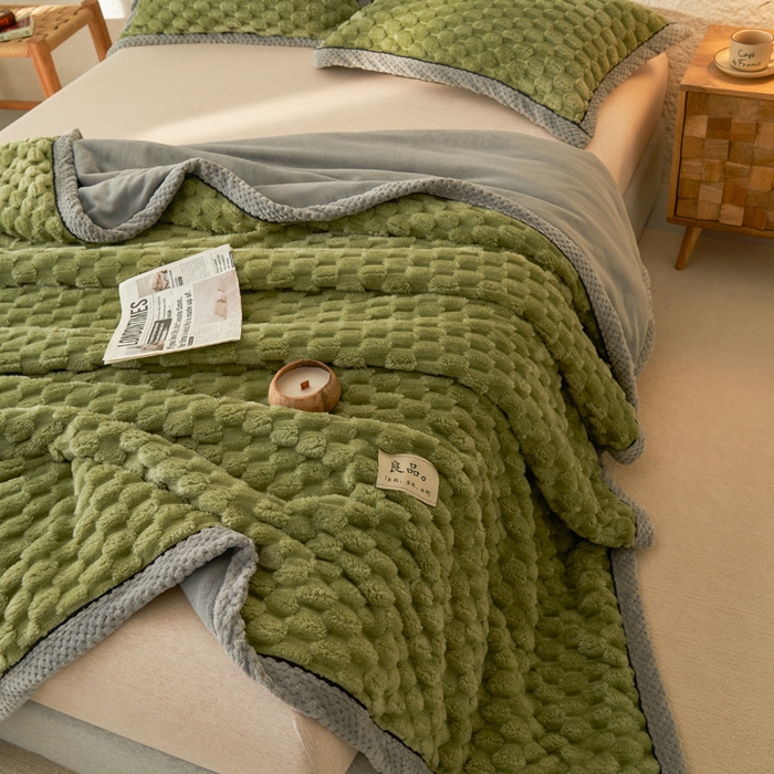 91家纺网 家纺一手货源 找家纺 早晨家纺 2025新款金贵款-提花双层毛毯【拉链款】 金贵-草绿