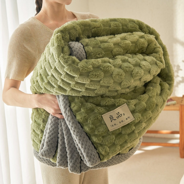 早晨家纺 2025新款金贵款-提花双层毛毯【拉链款】 金贵-草绿