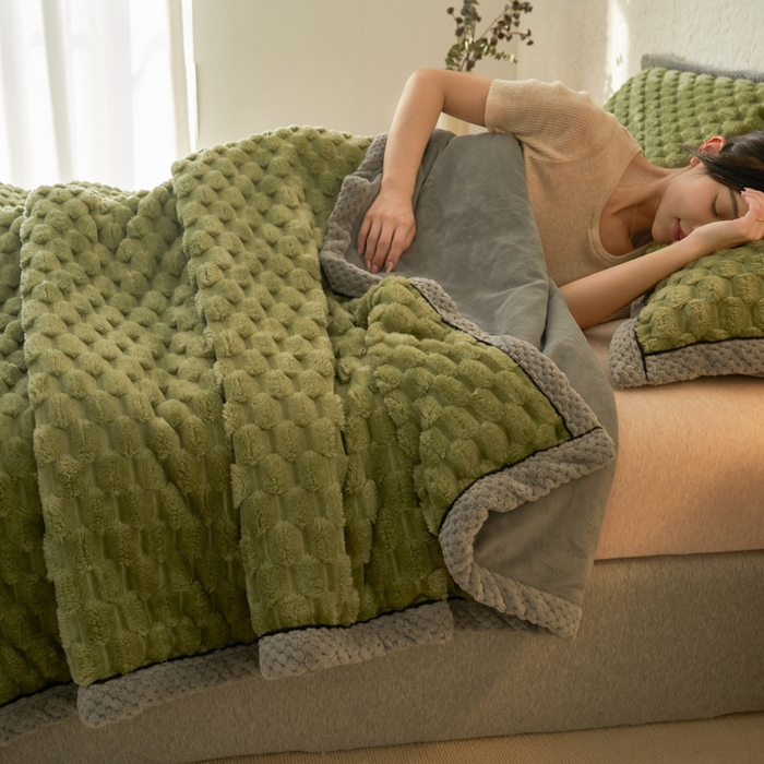 91家纺网 家纺一手货源 找家纺 早晨家纺 2025新款金贵款-提花双层毛毯【拉链款】 金贵-草绿