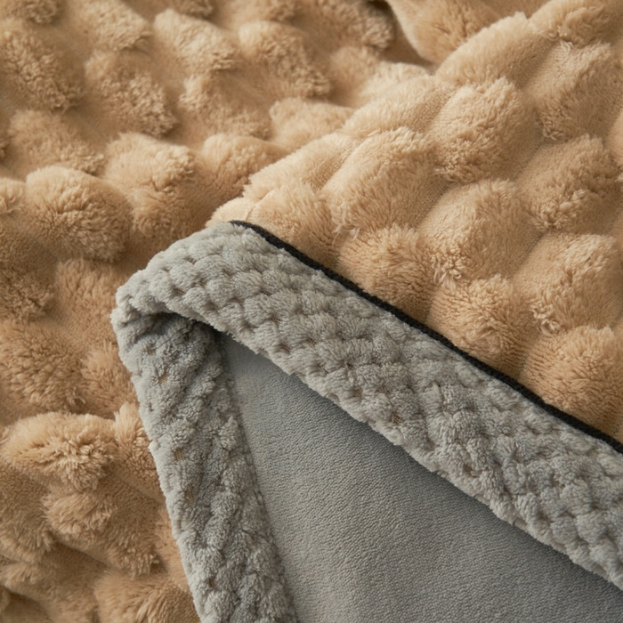 91家纺网 家纺一手货源 找家纺 早晨家纺 2025新款金贵款-提花双层毛毯【拉链款】 金贵-米驼