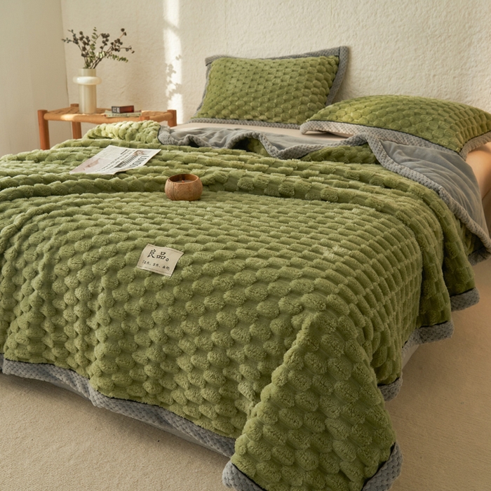91家纺网 家纺一手货源 找家纺 早晨家纺 2025新款金贵款-提花双层毛毯【拉链款】 金贵-草绿