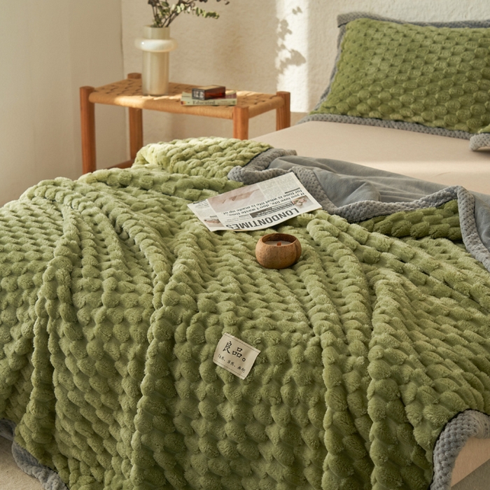 91家纺网 家纺一手货源 找家纺 早晨家纺 2025新款金贵款-提花双层毛毯【拉链款】 金贵-草绿