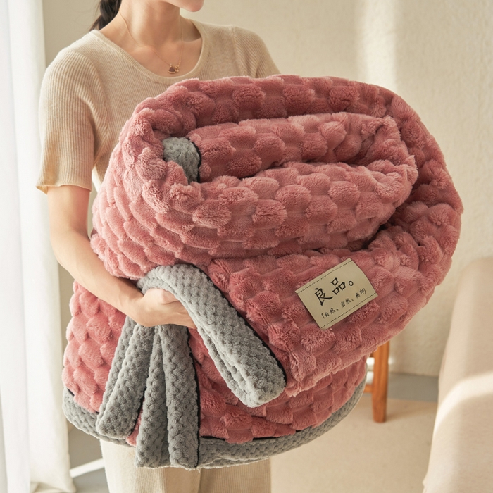 早晨家纺 2025新款金贵款-提花双层毛毯【拉链款】 金贵-豆沙