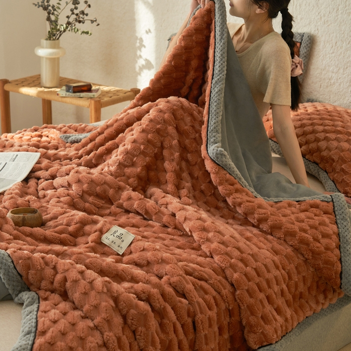 91家纺网 家纺一手货源 找家纺 早晨家纺 2025新款金贵款-提花双层毛毯【拉链款】 金贵-焦糖