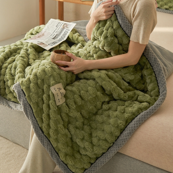 91家纺网 家纺一手货源 找家纺 早晨家纺 2025新款金贵款-提花双层毛毯【拉链款】 金贵-草绿