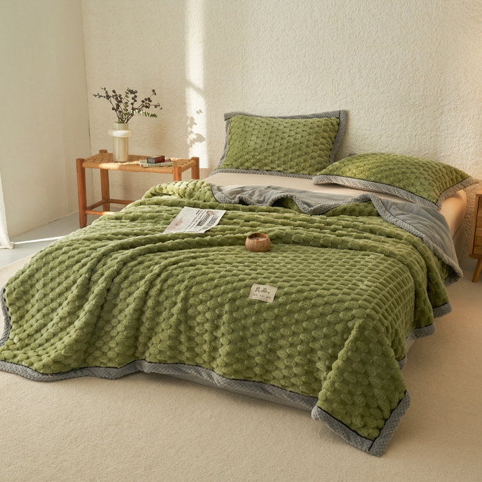 91家纺网 家纺一手货源 找家纺 早晨家纺 2025新款金贵款-提花双层毛毯【拉链款】 金贵-草绿