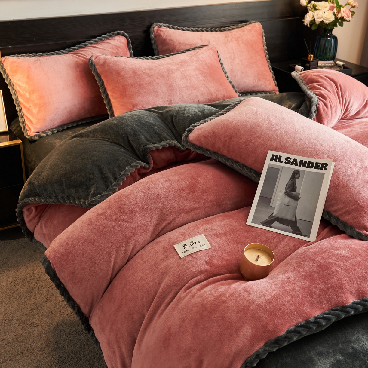 91家纺网 家纺一手货源 找家纺 早晨家纺 2025新款黑金牛奶绒纯色可拆洗冬被风格1 黑金-豆沙