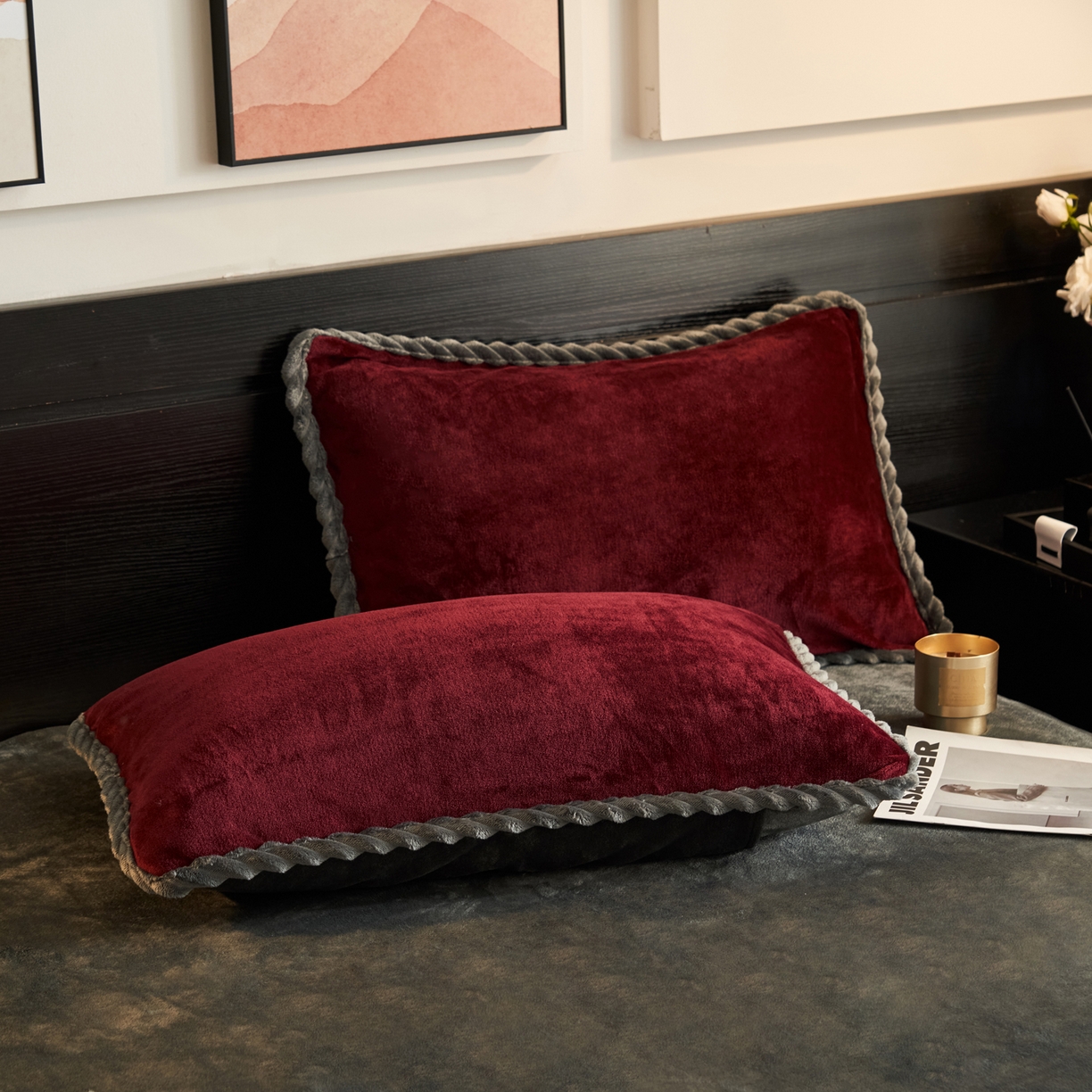 91家纺网 家纺一手货源 找家纺 早晨家纺 2025新款黑金牛奶绒纯色可拆洗冬被风格1 黑金-酒红