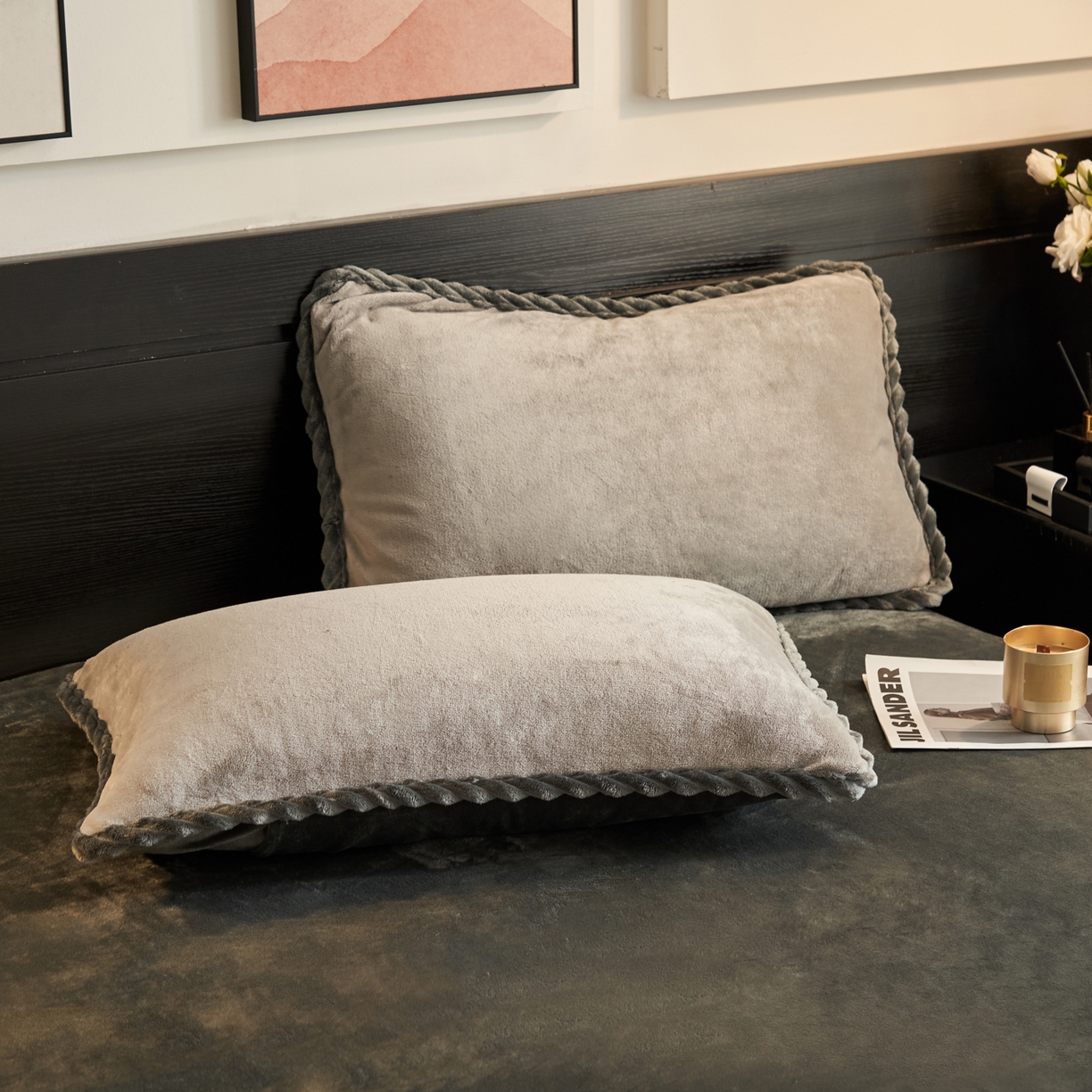 91家纺网 家纺一手货源 找家纺 早晨家纺 2025新款黑金牛奶绒纯色可拆洗冬被风格1 黑金-浅灰