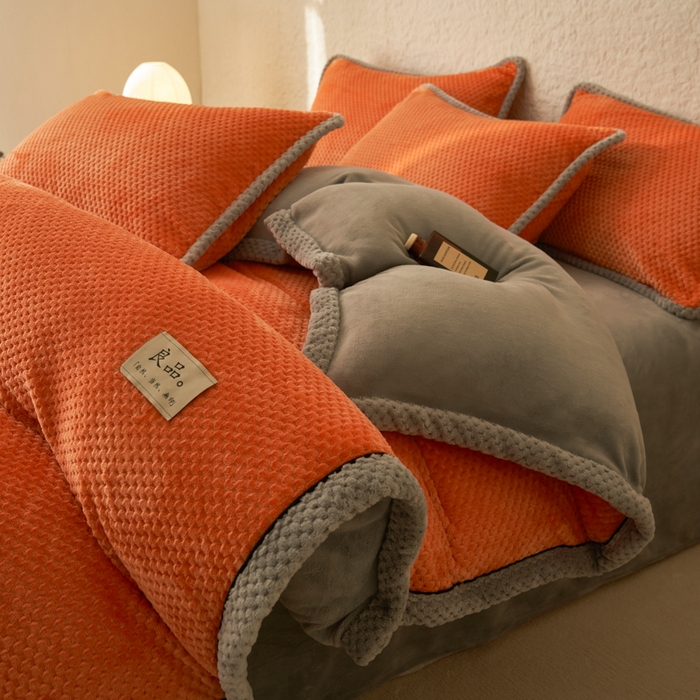 91家纺网 家纺一手货源 找家纺 早晨家纺 2025新款尚流款牛奶绒提花-单被套 尚流-桔黄