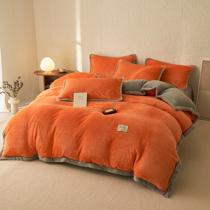 91家纺网 家纺一手货源 找家纺 早晨家纺 2025新款尚流款牛奶绒提花-单被套 尚流-桔黄