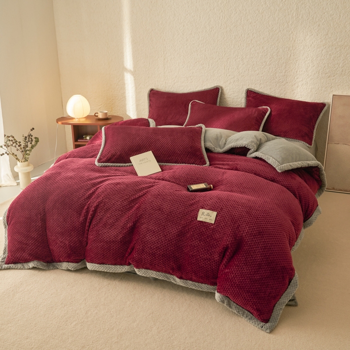 91家纺网 家纺一手货源 找家纺 早晨家纺 2025新款尚流款牛奶绒提花-单被套 尚流-酒红