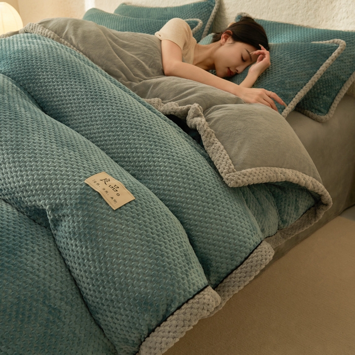 早晨家纺 2025新款尚流款牛奶绒提花-单被套 尚流-孔雀蓝