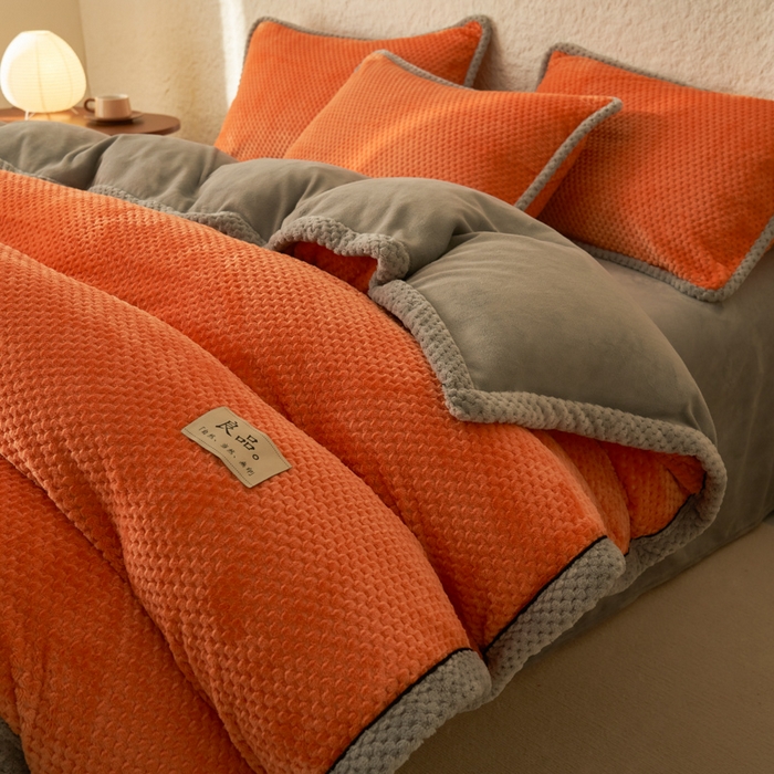 91家纺网 家纺一手货源 找家纺 早晨家纺 2025新款尚流款牛奶绒提花-单被套 尚流-桔黄