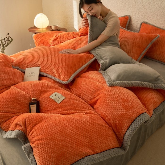 91家纺网 家纺一手货源 找家纺 早晨家纺 2025新款尚流款牛奶绒提花-单被套 尚流-桔黄