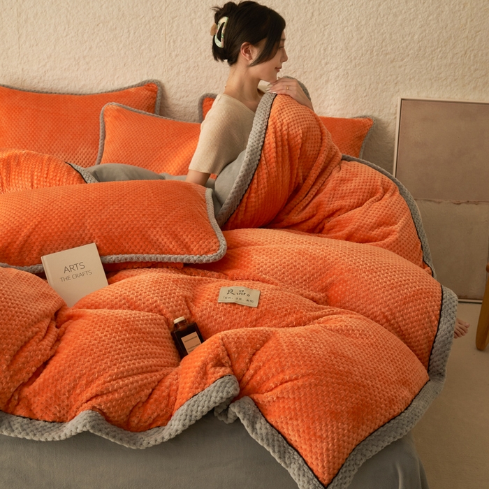 91家纺网 家纺一手货源 找家纺 早晨家纺 2025新款尚流款牛奶绒提花-单被套 尚流-桔黄