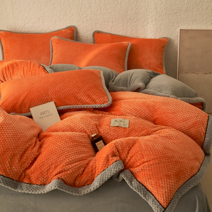 91家纺网 家纺一手货源 找家纺 早晨家纺 2025新款尚流款牛奶绒提花-单被套 尚流-桔黄