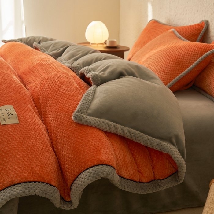 91家纺网 家纺一手货源 找家纺 早晨家纺 2025新款尚流款牛奶绒提花-单被套 尚流-桔黄