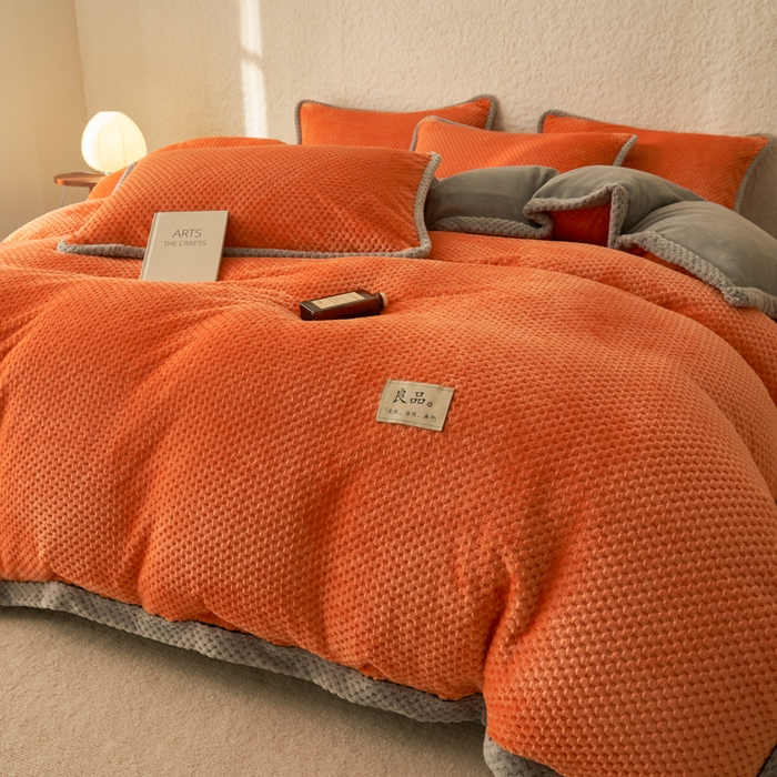 91家纺网 家纺一手货源 找家纺 早晨家纺 2025新款尚流款牛奶绒提花-单被套 尚流-桔黄