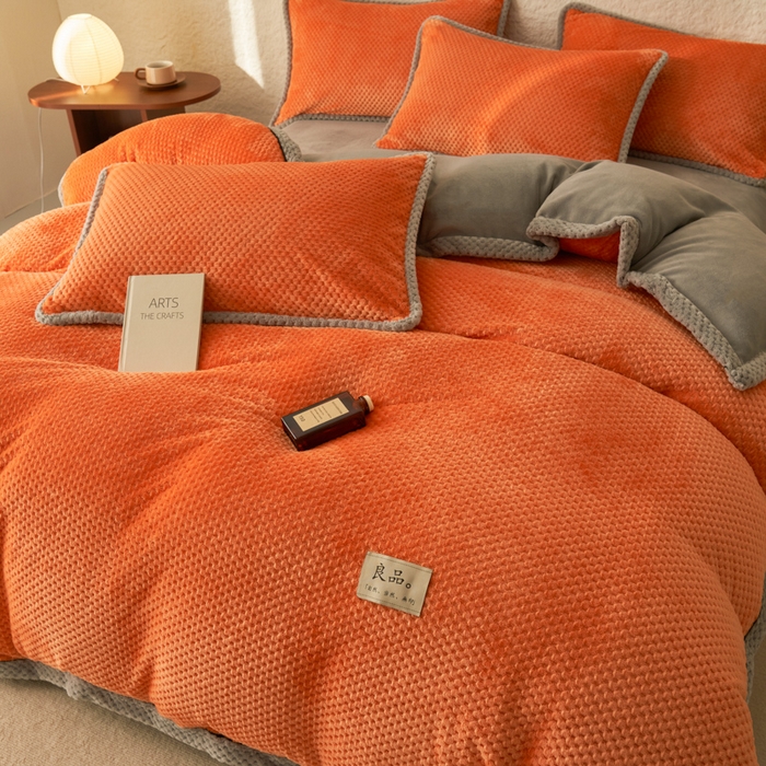 91家纺网 家纺一手货源 找家纺 早晨家纺 2025新款尚流款牛奶绒提花-单被套 尚流-桔黄