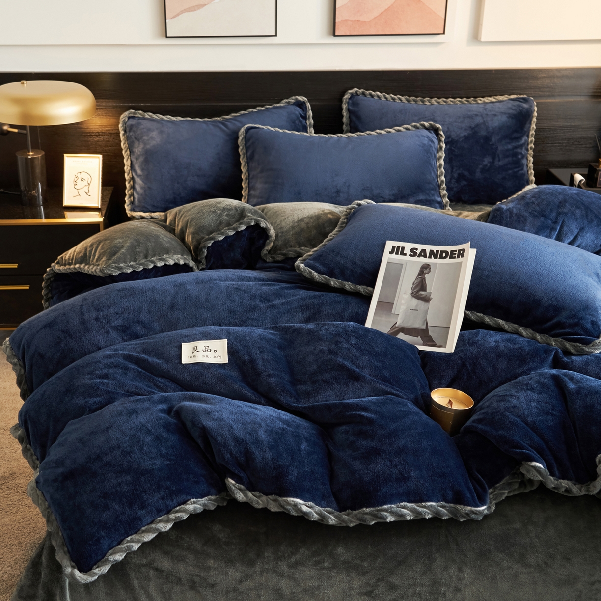 91家纺网 家纺一手货源 找家纺 早晨家纺 2025新款黑金牛奶绒纯色可拆洗冬被风格1 黑金-深蓝