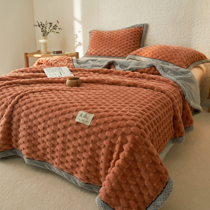 91家纺网 家纺一手货源 找家纺 早晨家纺 2025新款金贵款-提花双层毛毯【拉链款】 金贵-焦糖