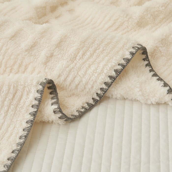 91家纺网 家纺一手货源 找家纺 早晨家纺 2025新款华夫格款-提花单层毛毯 华夫格-奶白