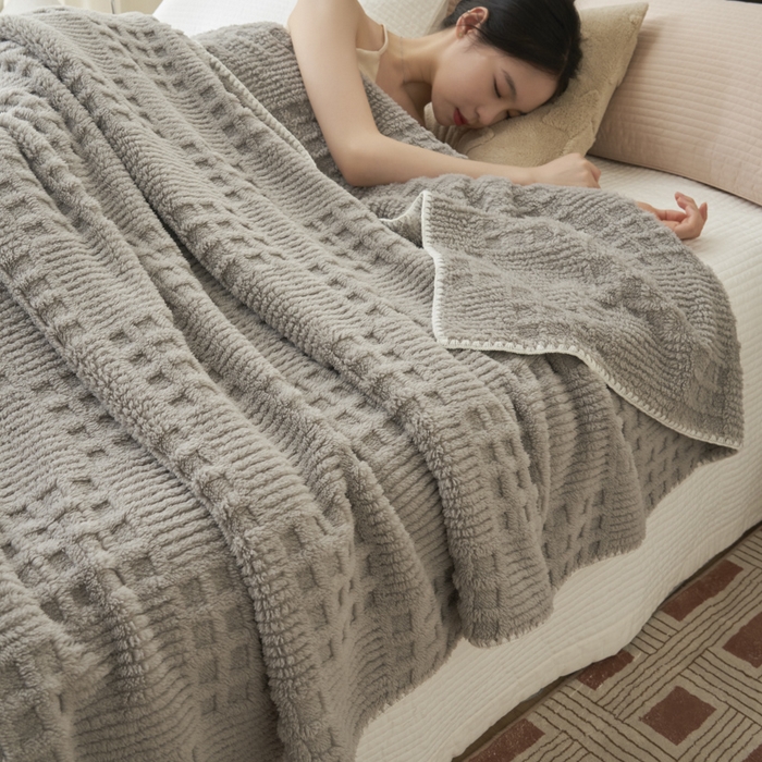91家纺网 家纺一手货源 找家纺 早晨家纺 2025新款华夫格款-提花单层毛毯 华夫格-银灰