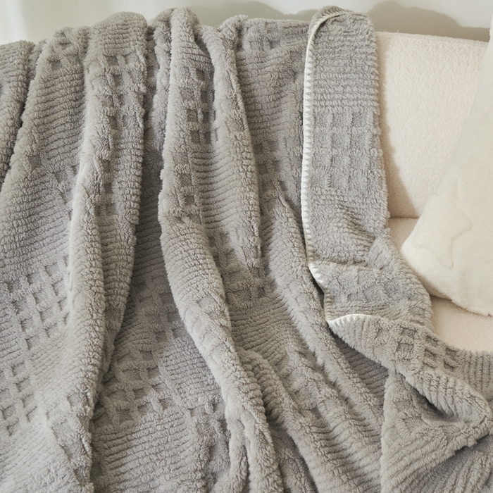 91家纺网 家纺一手货源 找家纺 早晨家纺 2025新款华夫格款-提花单层毛毯 华夫格-银灰