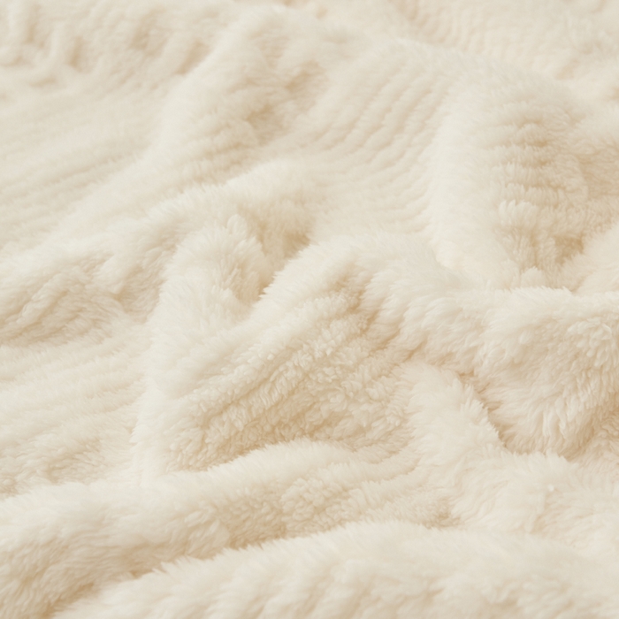 91家纺网 家纺一手货源 找家纺 早晨家纺 2025新款华夫格款-提花单层毛毯 华夫格-奶白
