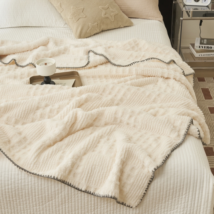 91家纺网 家纺一手货源 找家纺 早晨家纺 2025新款华夫格款-提花单层毛毯 华夫格-奶白