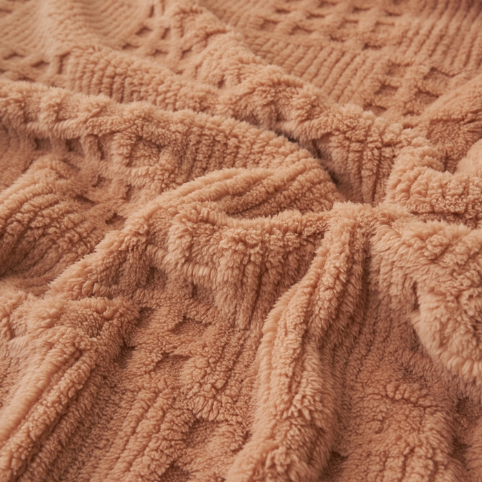 91家纺网 家纺一手货源 找家纺 早晨家纺 2025新款华夫格款-提花单层毛毯 华夫格-焦糖