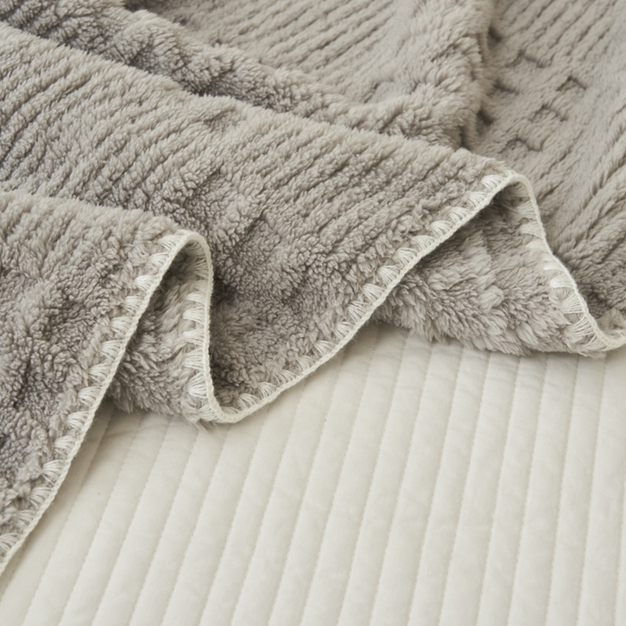 91家纺网 家纺一手货源 找家纺 早晨家纺 2025新款华夫格款-提花单层毛毯 华夫格-银灰