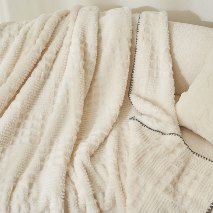 91家纺网 家纺一手货源 找家纺 早晨家纺 2025新款华夫格款-提花单层毛毯 华夫格-奶白