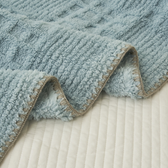 91家纺网 家纺一手货源 找家纺 早晨家纺 2025新款华夫格款-提花单层毛毯 华夫格-孔蓝