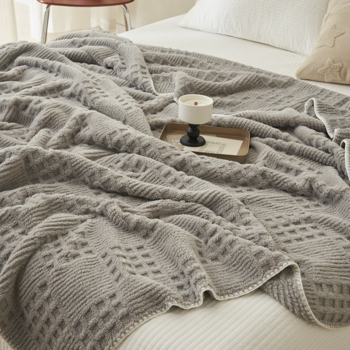91家纺网 家纺一手货源 找家纺 早晨家纺 2025新款华夫格款-提花单层毛毯 华夫格-银灰