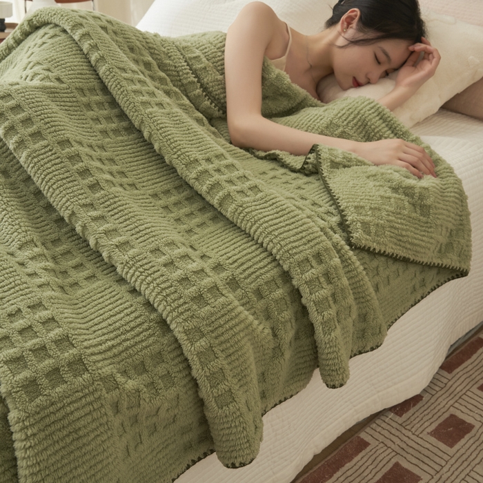 91家纺网 家纺一手货源 找家纺 （总）早晨家纺 2025新款华夫格款-提花单层毛毯