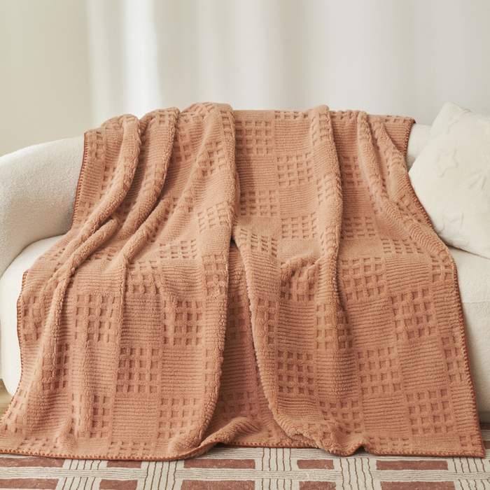 91家纺网 家纺一手货源 找家纺 早晨家纺 2025新款华夫格款-提花单层毛毯 华夫格-焦糖