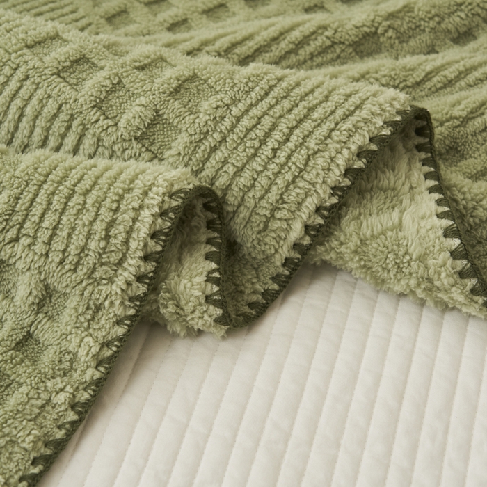 91家纺网 家纺一手货源 找家纺 早晨家纺 2025新款华夫格款-提花单层毛毯 华夫格-草绿