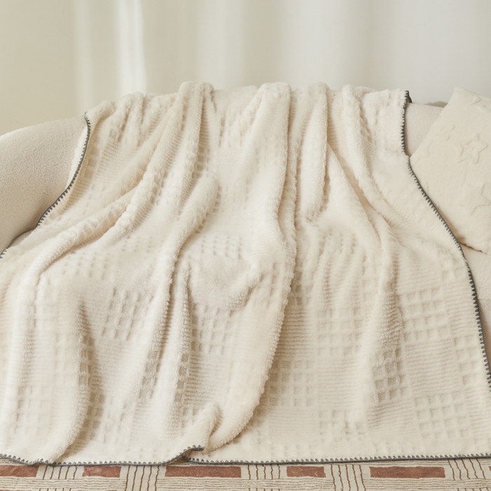 91家纺网 家纺一手货源 找家纺 早晨家纺 2025新款华夫格款-提花单层毛毯 华夫格-奶白