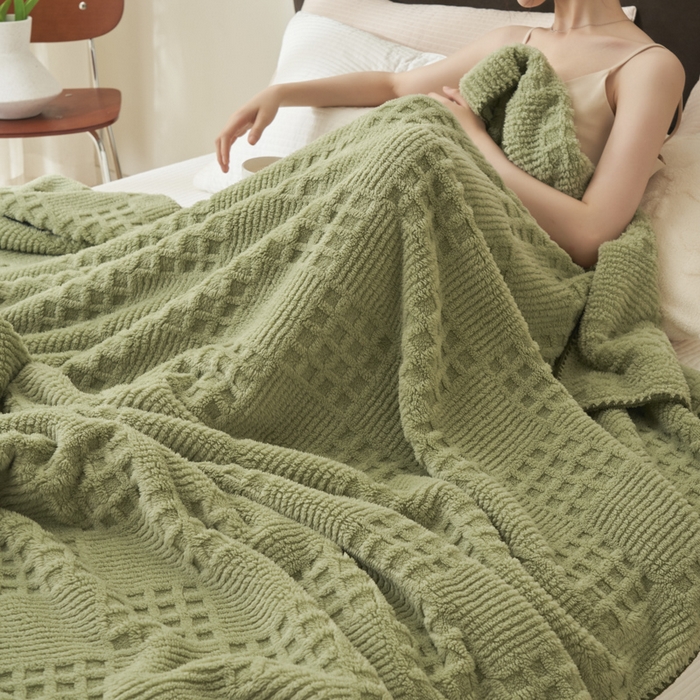 91家纺网 家纺一手货源 找家纺 （总）早晨家纺 2025新款华夫格款-提花单层毛毯