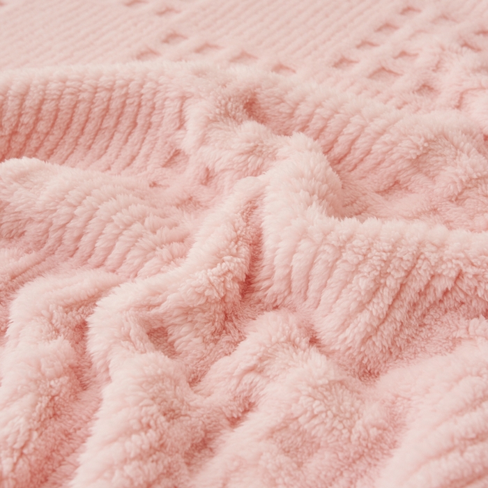 91家纺网 家纺一手货源 找家纺 早晨家纺 2025新款华夫格款-提花单层毛毯 华夫格-粉玉