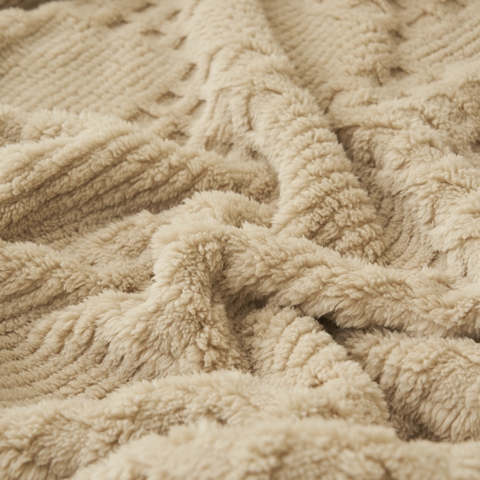 91家纺网 家纺一手货源 找家纺 早晨家纺 2025新款华夫格款-提花单层毛毯 华夫格-米驼